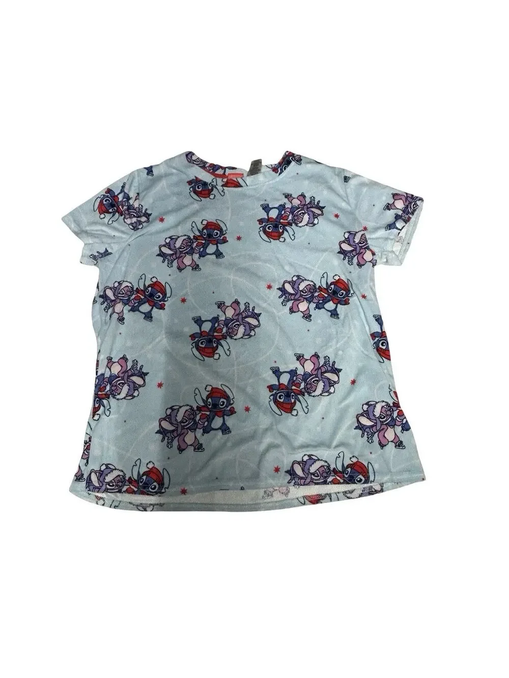 Disney Stitch Angel Christmas Girls Pajama Sleep Shirt Blue Size Large Tee